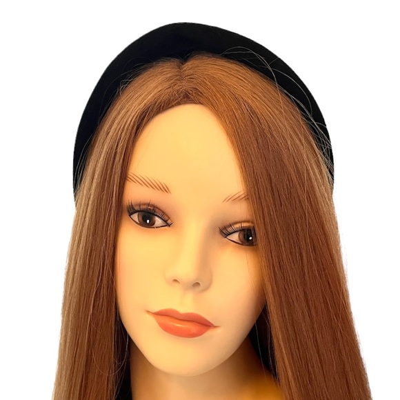 Vintage Velour Hat 1940s Black Bow Tilt Hat Bonnet Fascinator Cloche - Picture 2 of 9